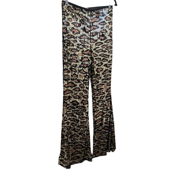 SHOW ME YOUR MUMU WOMEN'S CHEETAH / LEOPARD SEQUIN GRETTA FLARE PANTS - Sz Large - Picture 6 of 14